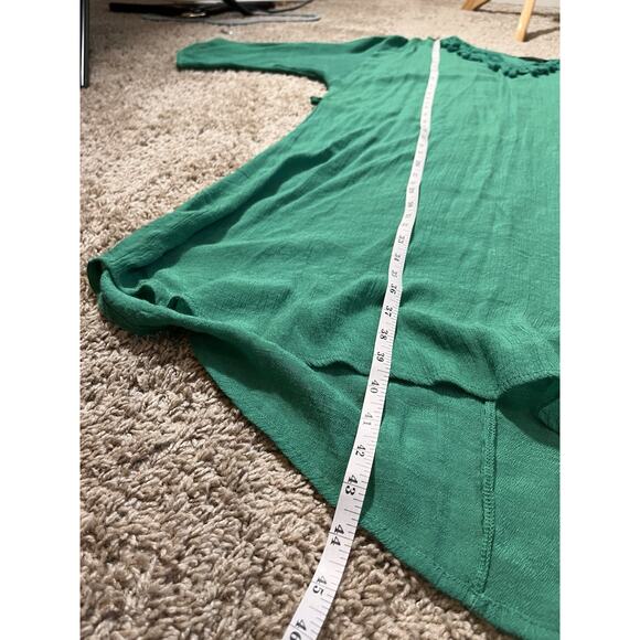 Mlle Gabrielle Green Boho Tassel Dress 2X Retro Beach Cover Up Sheer Belted  - Picture 6 of 7